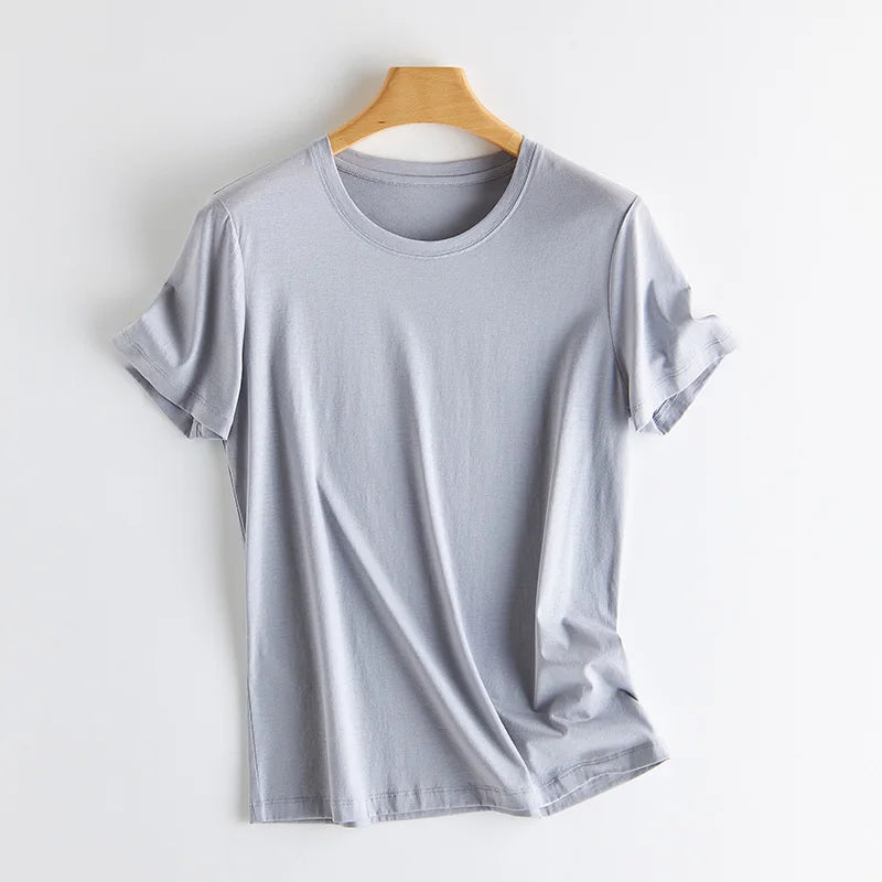 Women's V-Neck T-Shirt – Silk-Linen-Cotton Solid Summer Tee