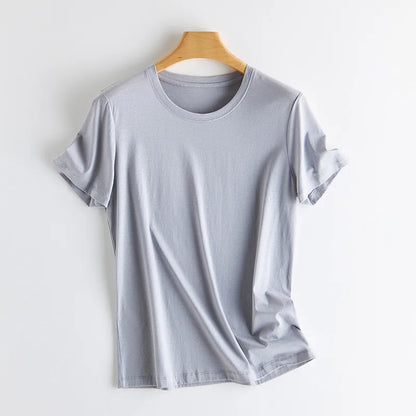 Women's V-Neck T-Shirt – Silk-Linen-Cotton Solid Summer Tee