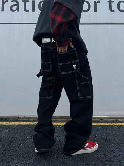 Liys Retro Black Fashion Work Jeans Men Casual Straight-Leg Classic Work Denim Trousers Korean Brand Pant Men's Summer Pants
