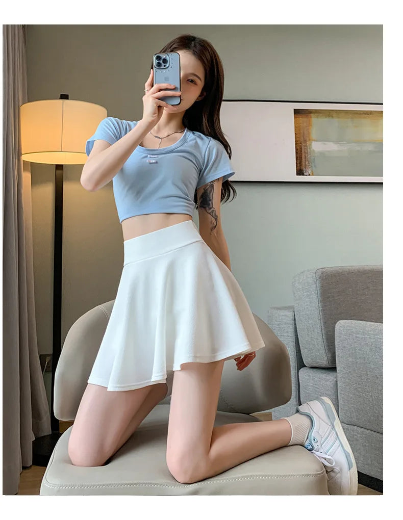 Summer Women's Skirts Fashion Sexy Mini Elastic Pleated Sun Skirts For School Girl Uniform Korean Black High Waist Tennis Skirts