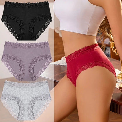 3PCS/Set Women Cotton Panties Lace Low Waist Briefs Trendy Patchwork Lace Intimate Underwear Stretch Comfortable Ladies Lingerie