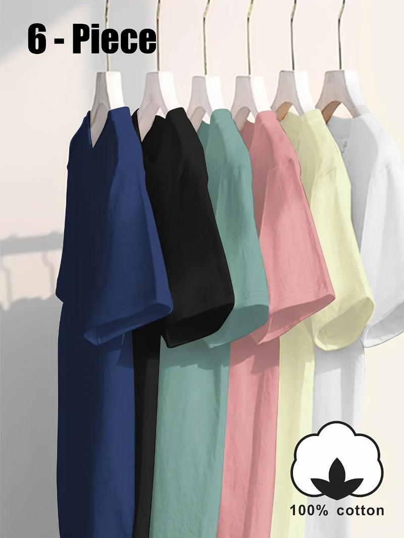 Plus Size Cotton T-Shirt - Ladies Casual Loose Fit Tees | Multicolor Set