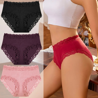 3PCS/Set Women Cotton Panties Lace Low Waist Briefs Trendy Patchwork Lace Intimate Underwear Stretch Comfortable Ladies Lingerie