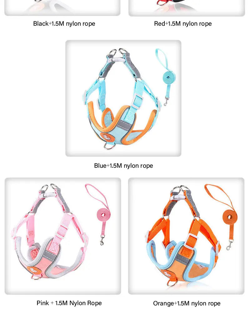 Adjustable dog harness no pull cute cat soft walking leash set pet dog vest vest teddy beagle suitable for small and medium dogs