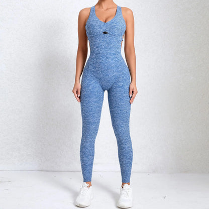 Women Yoga Jumpsuit - Push Up Backless Sportswear, Breathable Quick Dry Activewear