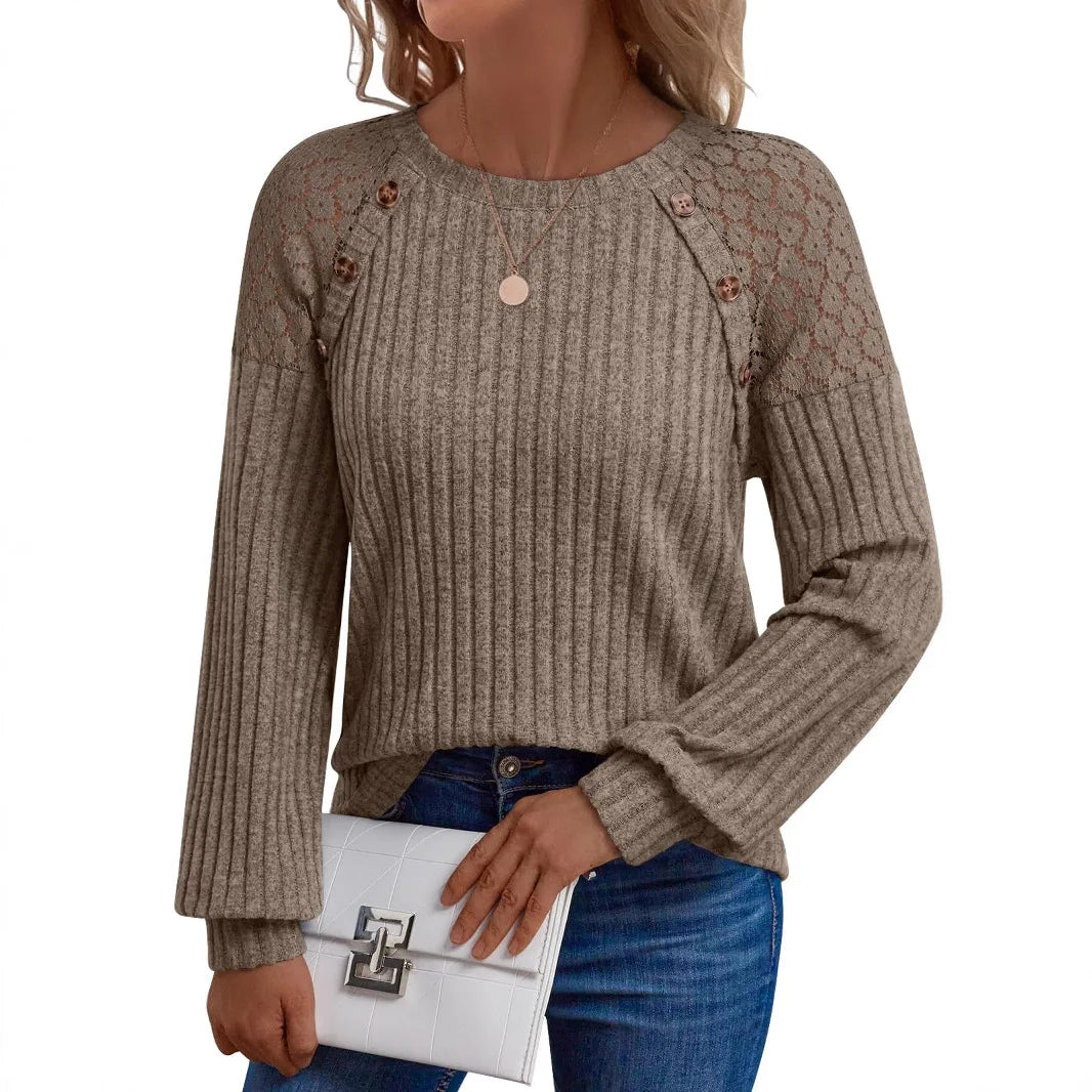 2025 New Autumn Women's Blouses Elegant Fashion Lace Hollow Out Patchwork Button Shirts Loose Casual Long Sleeve Pullover Tops