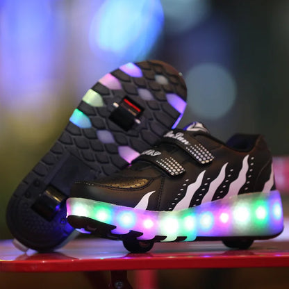 Girls Roller Skate Shoes - Pink Lighted Skates With Hook And Loop Closure