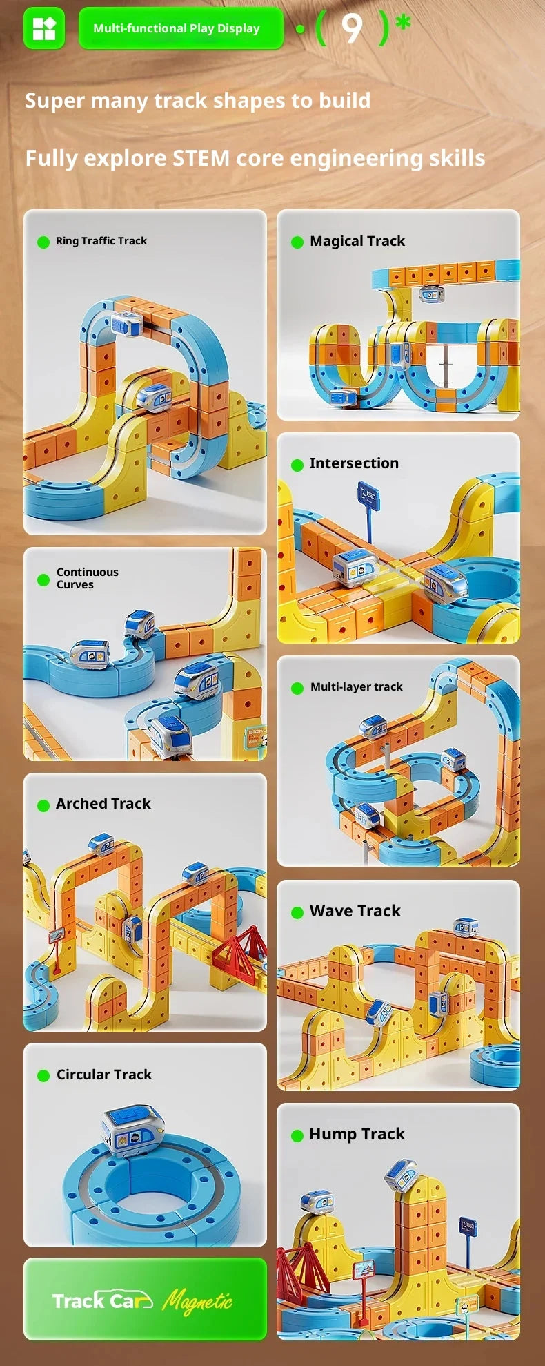 Electric Magnetic Track Train For Kids Montessori Toy Diy Magnetic Construction Tracks Non-Remote Control Model Car Learning Set