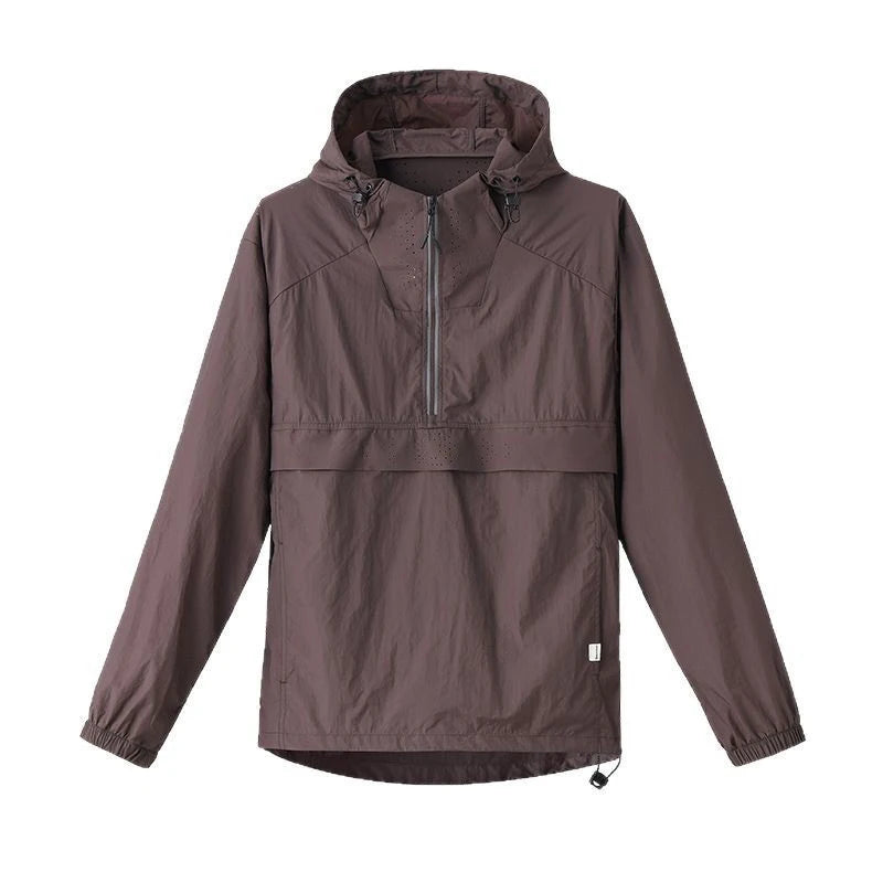 Spring Summer Men Lightweight Anorak Jacket Fashion Man Half Zip Sunscreen Hooded Coats Men UPF50+ Windbreaker Waterproof Jacket