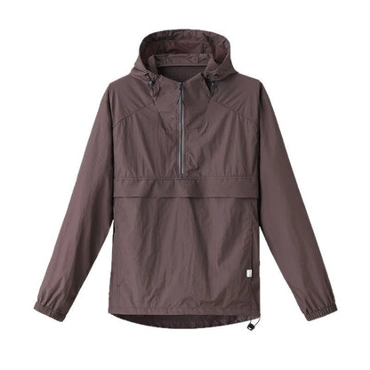 Spring Summer Men Lightweight Anorak Jacket Fashion Man Half Zip Sunscreen Hooded Coats Men UPF50+ Windbreaker Waterproof Jacket