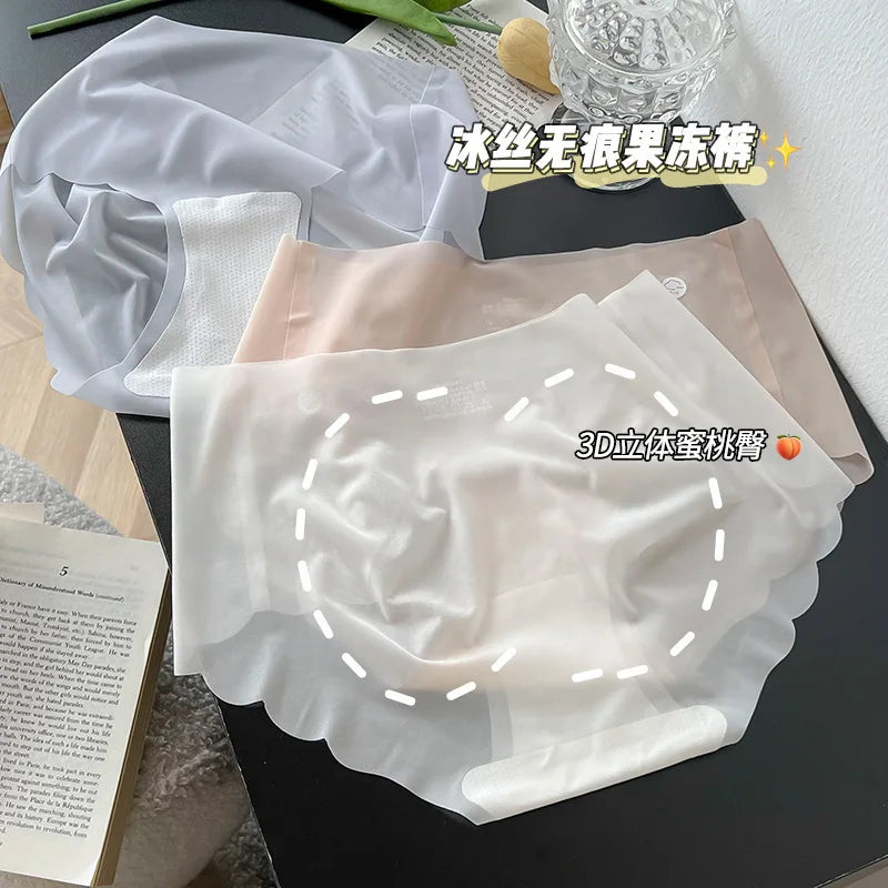 3PCS Women Summer Panties Sexy Lingerie Ice Silk Quick Drying Briefs Female Seamless Solid Color Underpants Cool Panties