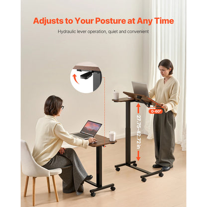 Adjustable Overbed Table – Mobile Bed Table with Swivel Caster Wheels & Tilt Angle