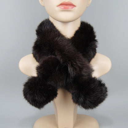 Rabbit Fur Scarf - Genuine Real Natural Fur Muffler for Women Winter Warmth