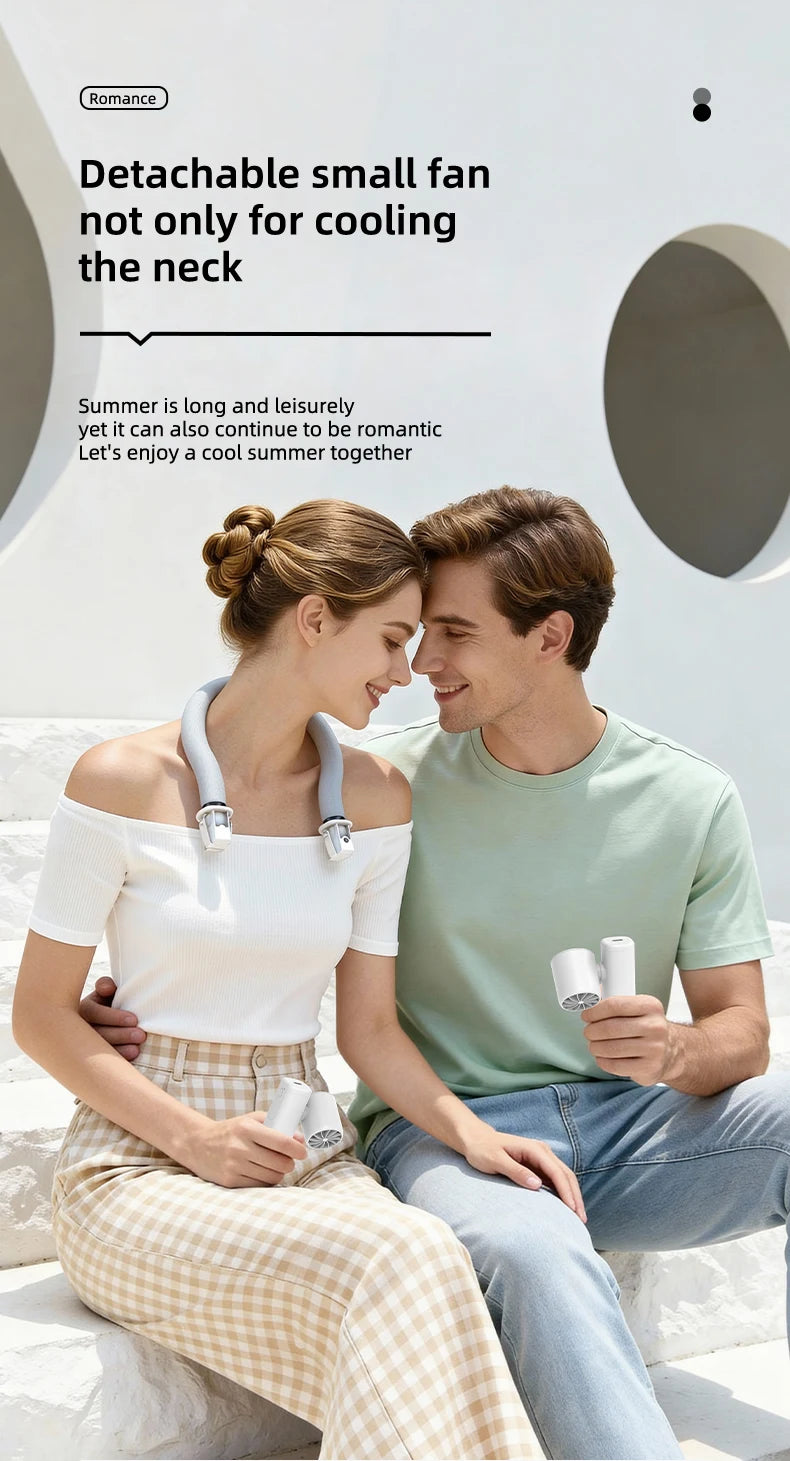 Detachable Ice-Cool Neck Fan, 360° Cooling with Freezable Ice Ring , 3 Speeds, Large Battery, Hands-Free for Outdoor, Commuting