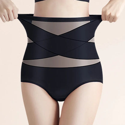 Women Ice Silk High Waist Shapewear Panties Cross Bandage Tummy Control Underwear
