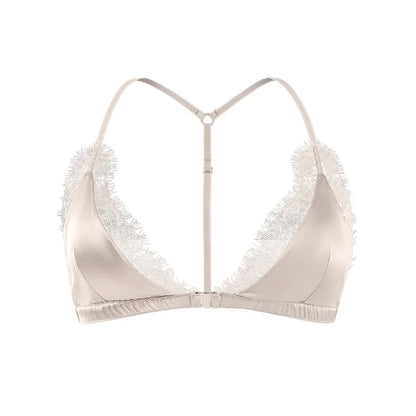 Birdtree 93% Silk 7% Spandex Women Lace Bra,Wireless Pitted Triangle Cup Front Closure Bralette,2026 New Underwear A61403JF