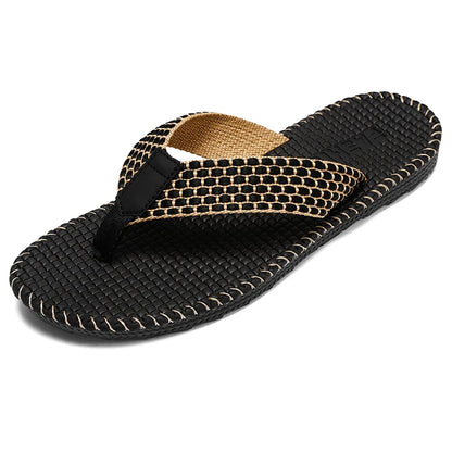 Men's flip flops summer new lightweight rubber woven slippers fashion casual outdoor sandals breathable anti slip beach shoes