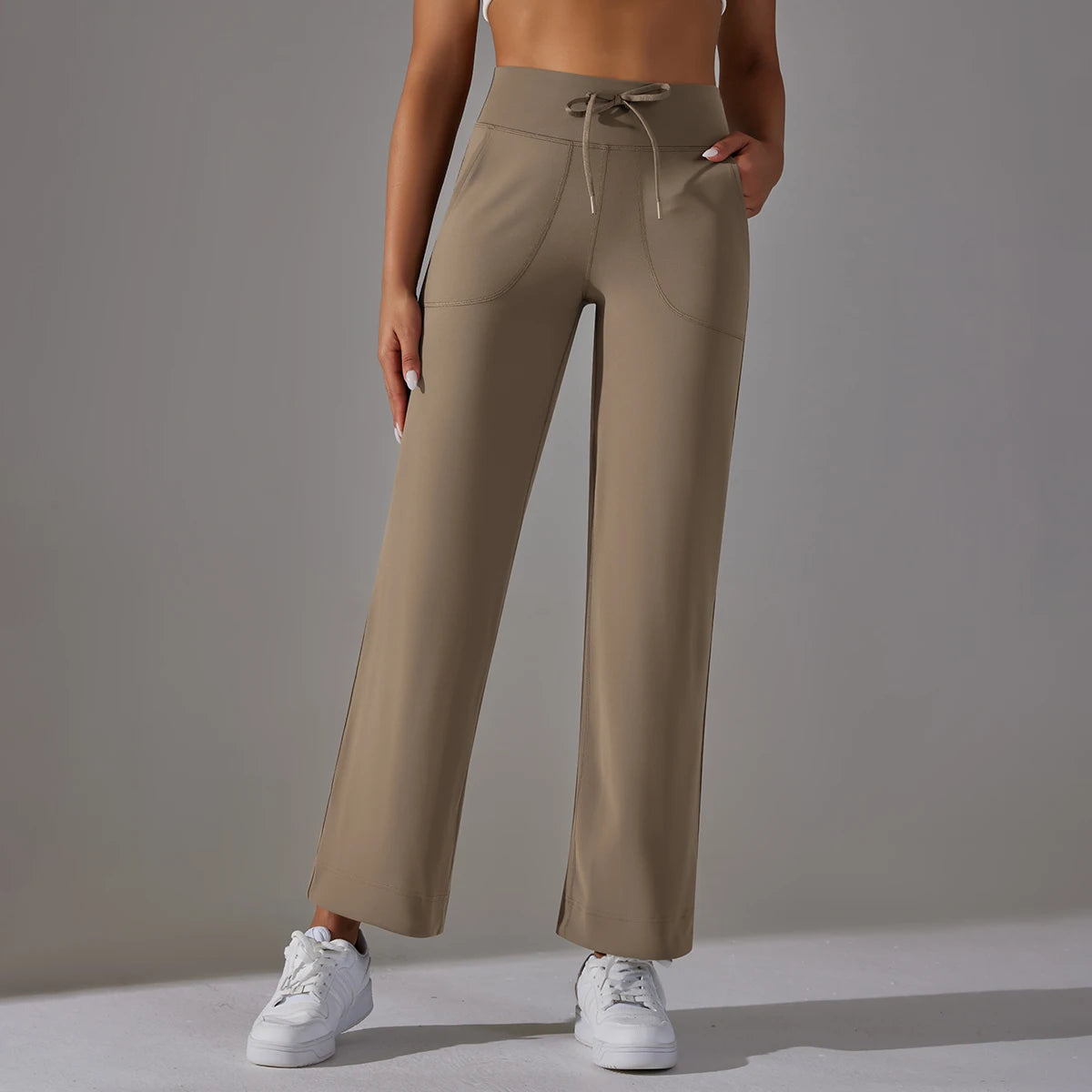 Women Leggings Wide Leg Flare Pants With Pockets Drawstring Sports Trousers High Waist Flared Yoga Leggings Fitness Running Jogg