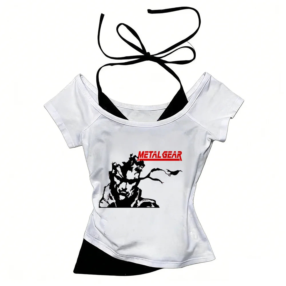 Metal Gear Solid top tees teen 2000s hip hop Gothic Graphic University t-shirt Gothic Trendy Psychedelic aesthetic Pastel