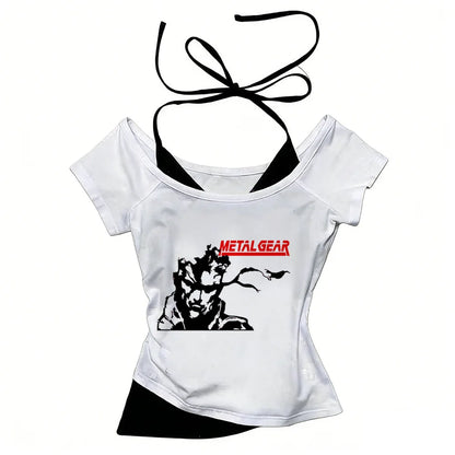 Metal Gear Solid top tees teen 2000s hip hop Gothic Graphic University t-shirt Gothic Trendy Psychedelic aesthetic Pastel