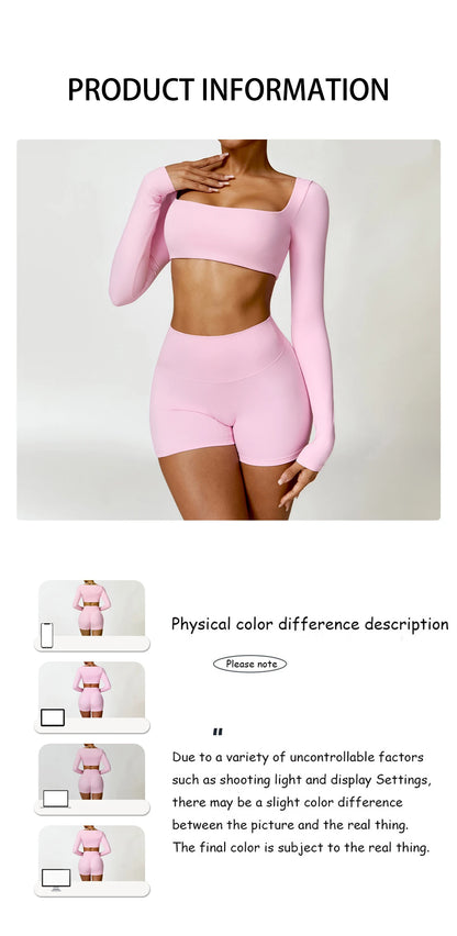 Women Yoga Suit - Quick Dry Gym Tracksuit With Long Sleeve Top & High Waist Leggings