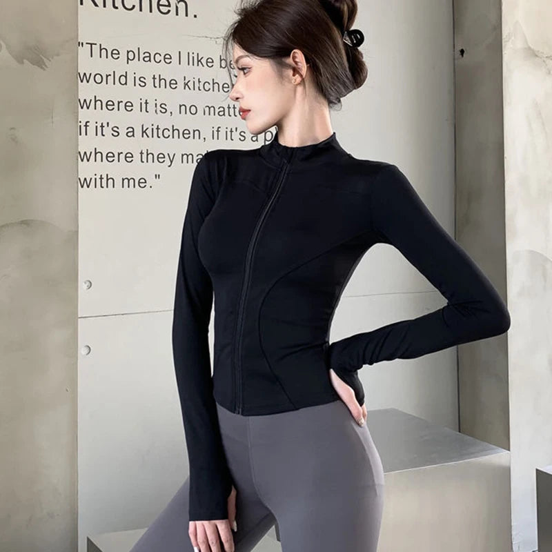 2026 Summer Slim Fit Long Sleeve T Shirt Women Wild Zipper Up Waist Slimming Yoga Tshirt Woman Tight UV Protection Crop Tops