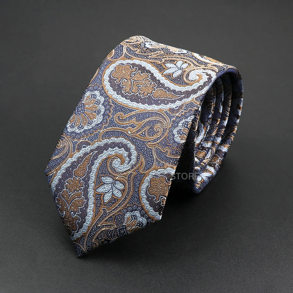 Mens Paisley Necktie - Grey Brown Green Wedding  Business Tie