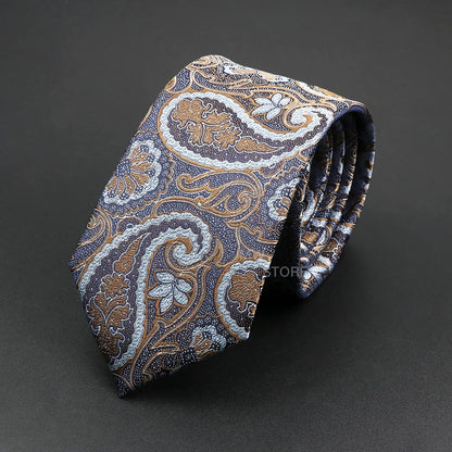 Mens Paisley Necktie - Grey Brown Green Wedding  Business Tie