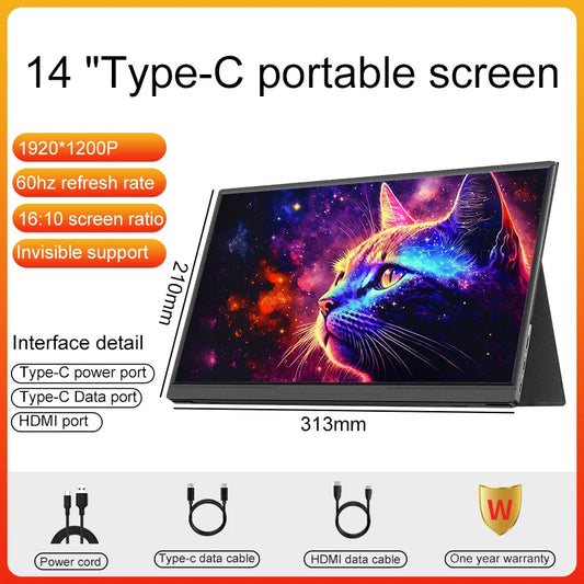 Portable Gaming Monitor 14 Inch IPS Panel | High Resolution Display | USB-C Portable Screen