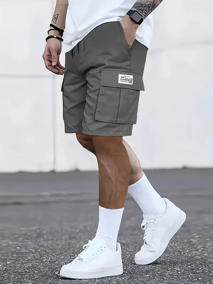 Men's Work Shorts - Multi-Pocket Cargo, Elastic Waistband, Breathable Polyester