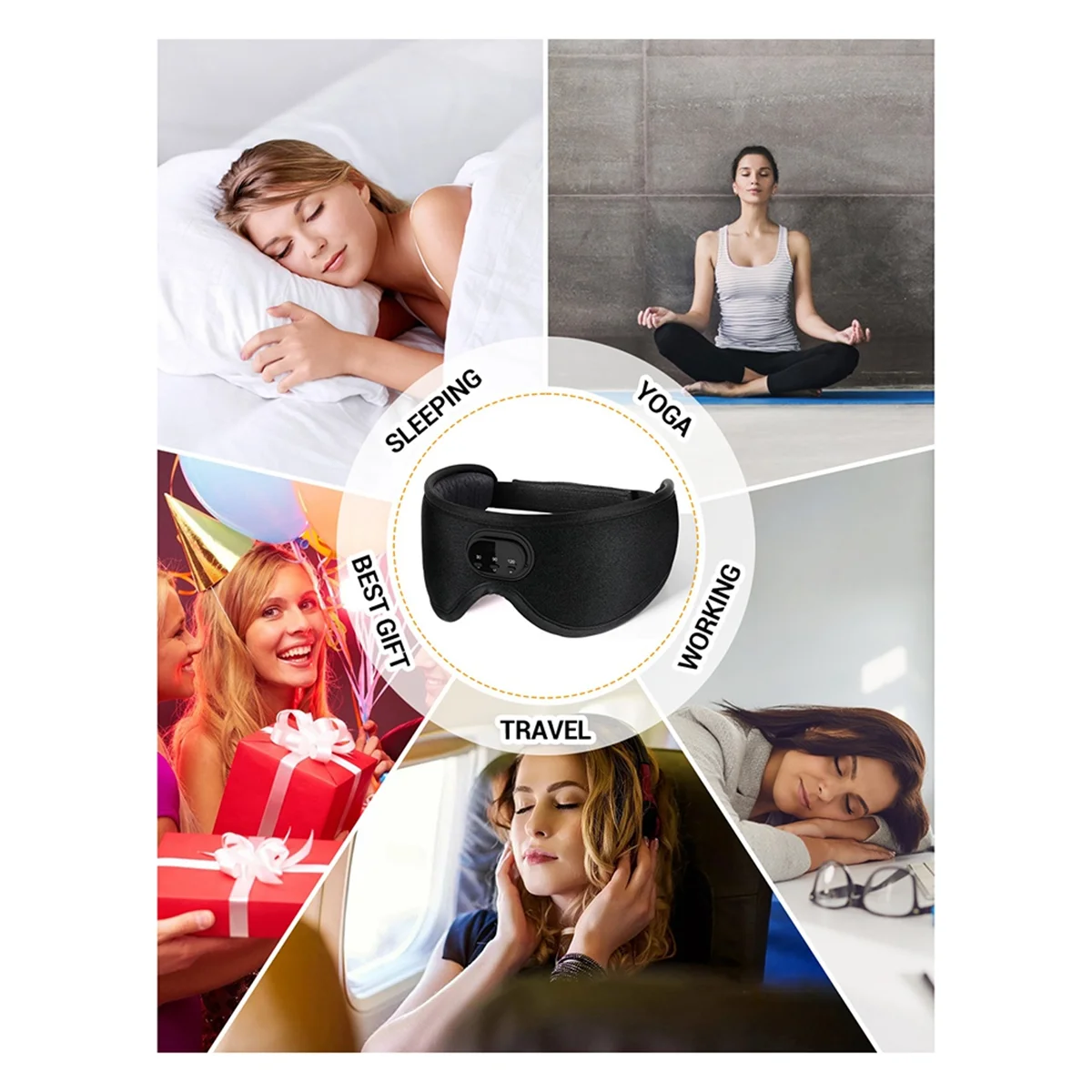 A20M 3D Bluetooth Sleeping Mask Headphones Eye Mask Comfortable Wireless Music Sleep Mask Noise Reduction Blackout Sleep Mask