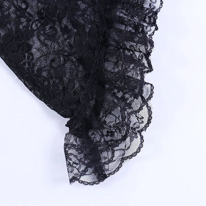 Lace Mall Gothic See Through Shrug Tops Grunge Aesthetic Black Flare Sleeve Crop Top Women Vintage Punk Sexy Clothing