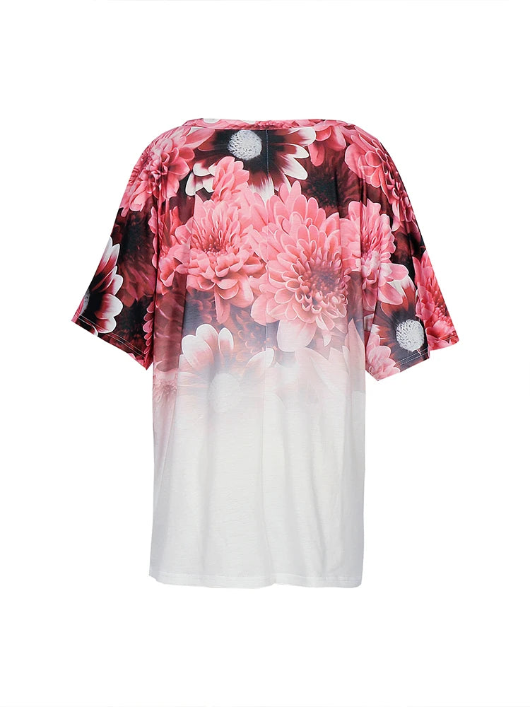Plus Size T Shirt - Women's Casual Loose Fit Summer Printed Pattern Tee