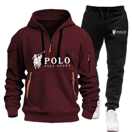 2026 Autumn/Winter New Men's Casual Set Fashion Outdoor Hiking Windproof Warm Men's Hoodie and Pants Two Piece Set