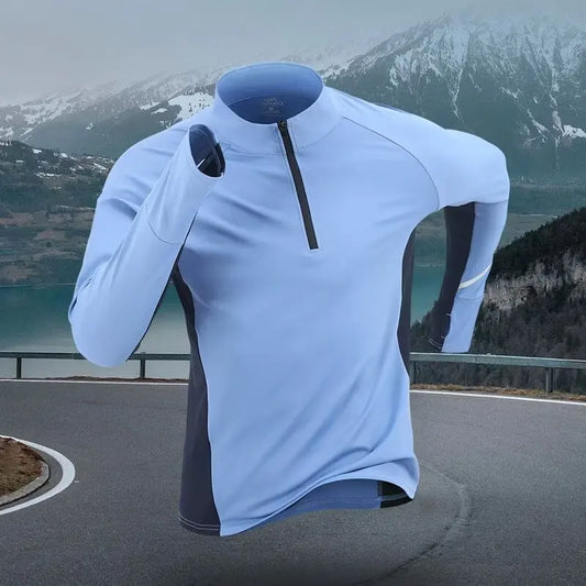 Men's Running Shirt - Quick Dry Long Sleeve Sportswear with Half Zipper for Autumn Winter