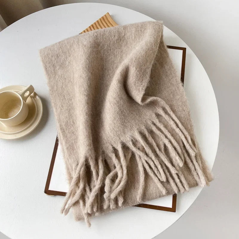 Wool Blend Scarf - Winter Thermal Scarf Women & Men | Soft Mohair Shawl, Keep Warm Muffler