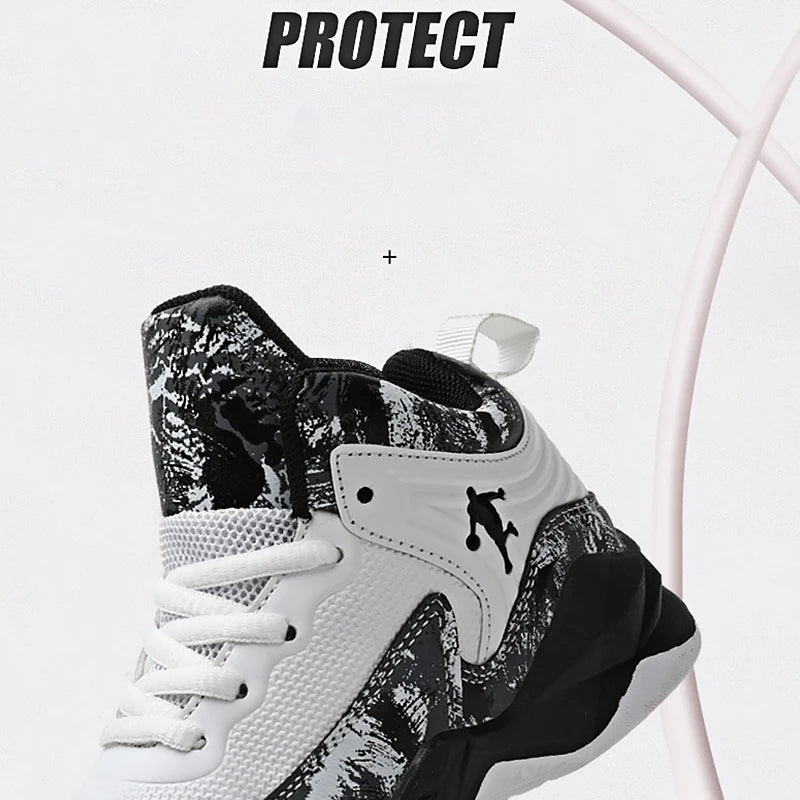 Children Basketball Shoes - Kids Sneakers Lace Up | Non Slip PU Leather High Top