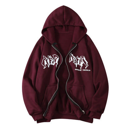 Men'S Sweatshirts Hoodies Zip Up Jacket Zip Up Hoodies Hip Hop Sweatshirt Vintage Goth Print Hooded Jacket Sudaredaras Hombre