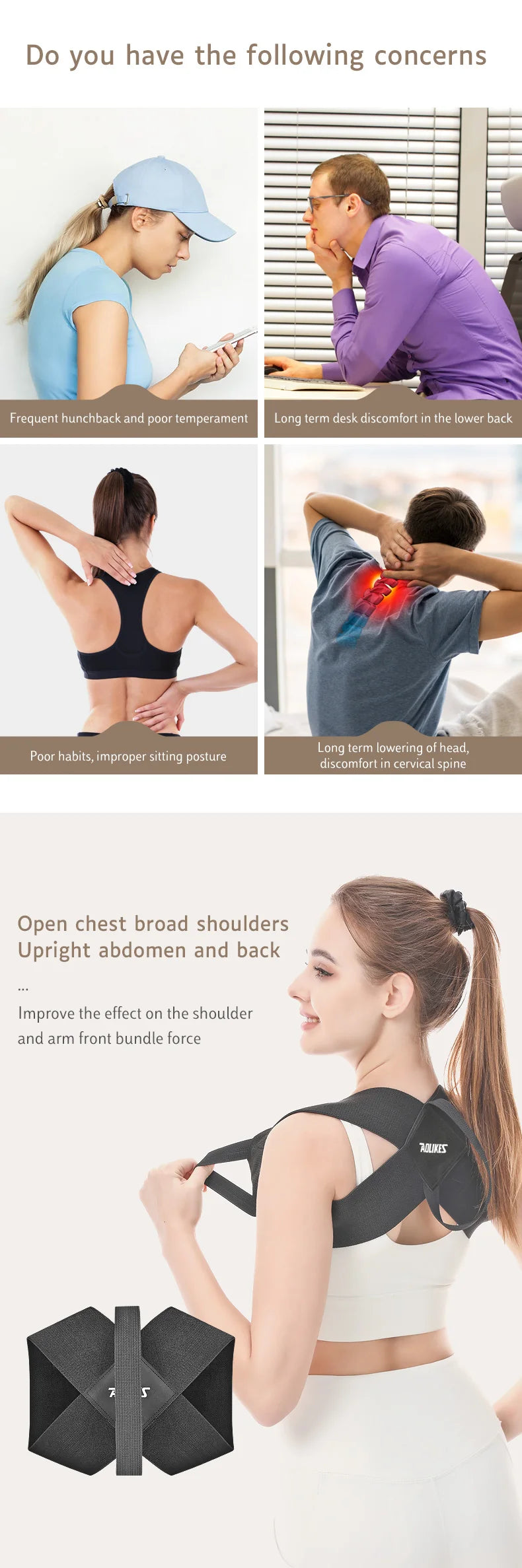 Black Durable Open Shoulder Beauty Back Traction Shoulder Strap Chest Hunchback Corrector Breathable Invisible High Elastic Belt