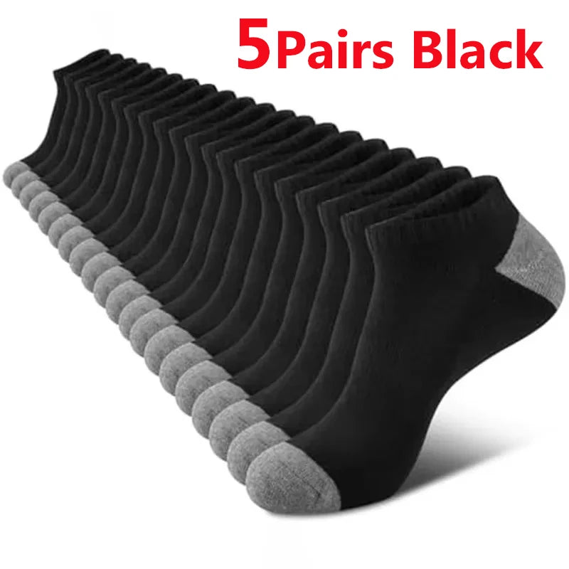 5 Pairs Ankle Running Socks Men Solid Sweat Absorbing Short Socks Comfortable Breathable Low Cut Sport Socks