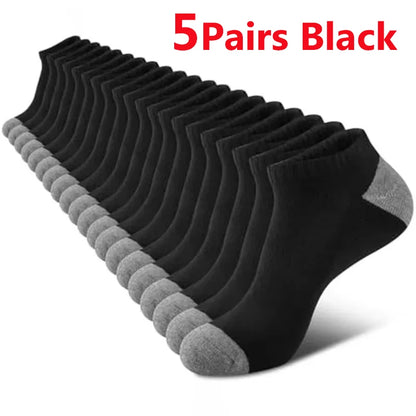 5 Pairs Ankle Running Socks Men Solid Sweat Absorbing Short Socks Comfortable Breathable Low Cut Sport Socks