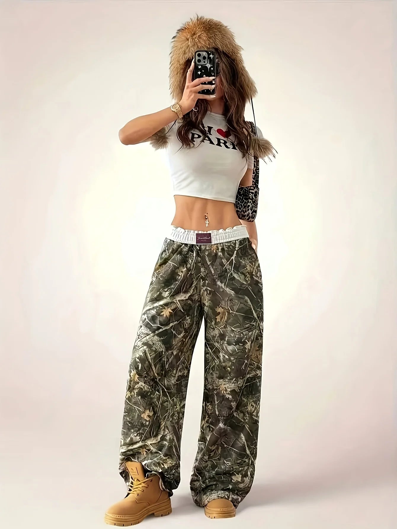 Ladies' Casual Camouflage Printed Wide-Leg Pants Are Comfortable to Wear and Suitable for Daily Travel