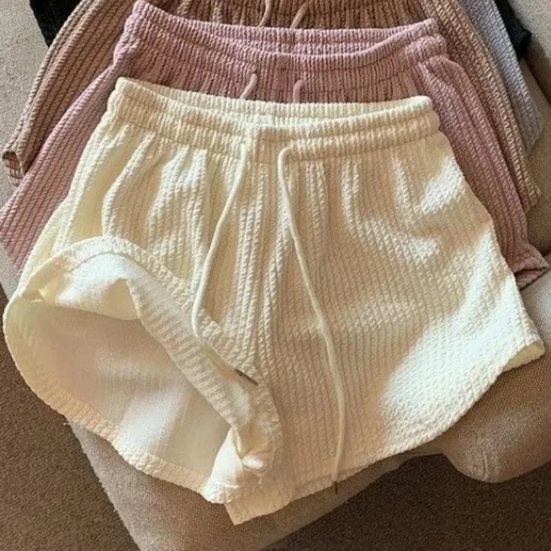 New Summer Waffle Shorts for Women, High Waist Plus Size Loose Casual Pants, Internet Famous Sports Fitness Shorts