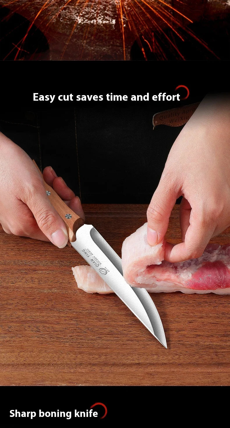 Professional Stainless Steel Fillet Knife - Forged Boning  Fish Slicing Knife with Wooden Handle
