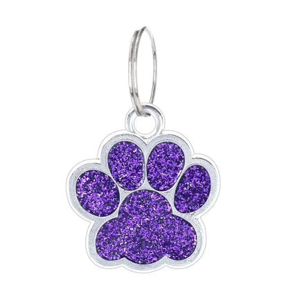Cat Dog Paw Print Dog Cat Tags Anti-Lost Pet Glitter Pendant with Hook Exquisite Pet Collar Tag Pendant Kitten