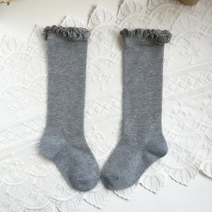 New Winter Autumn Baby Girls Knee High Socks Lace  Ruffle Long Sock Cotton Kids Toddlers Princess Christma Socken For 0-5Years