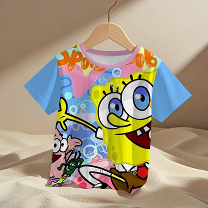 cute cartoon Spongebobs Baby Clothing Outdoor Clothes Boy Girl Child Men's women's Tshirts Children adult Parent child T shirts