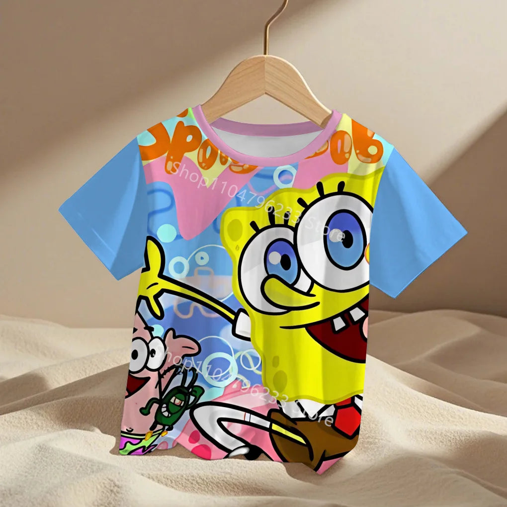 cute cartoon Spongebobs Baby Clothing Outdoor Clothes Boy Girl Child Men's women's Tshirts Children adult Parent child T shirts