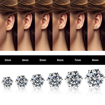 1 Pair 3mm-8mm Medical Stainless steel Crystal Zircon Ear Studs Earrings For Women/Men 4 Prong Tragus Cartilage Piercing Jewelry