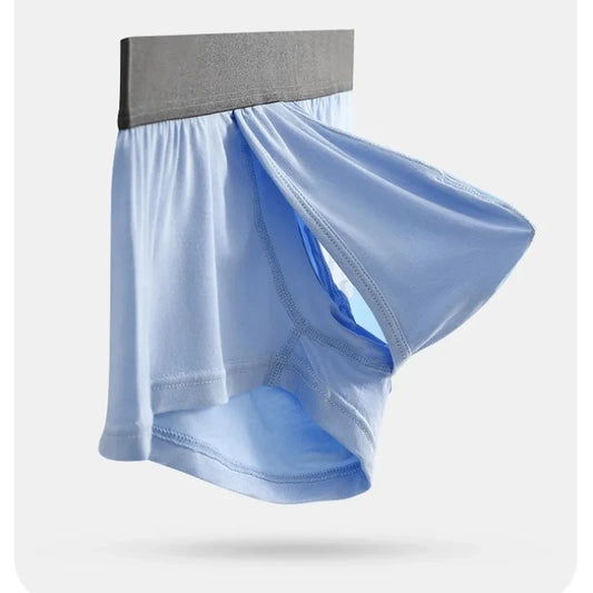 Men's Bamboo Fiber Boxer Shorts Fly Pouch Front Open Breathable Bulge Underwear Separated Pouch Trunks Dual Pouch Underpant